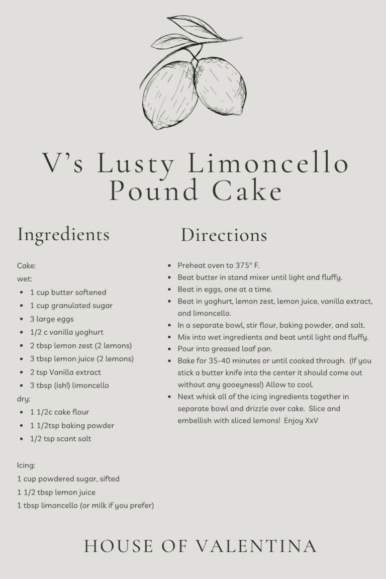 V’s Lusty Limoncello Pound Cake