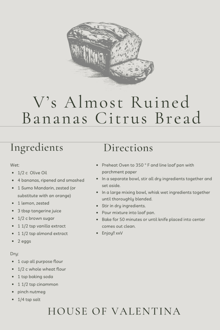 V’s Almost Ruined Bananas & Citrus Bread
