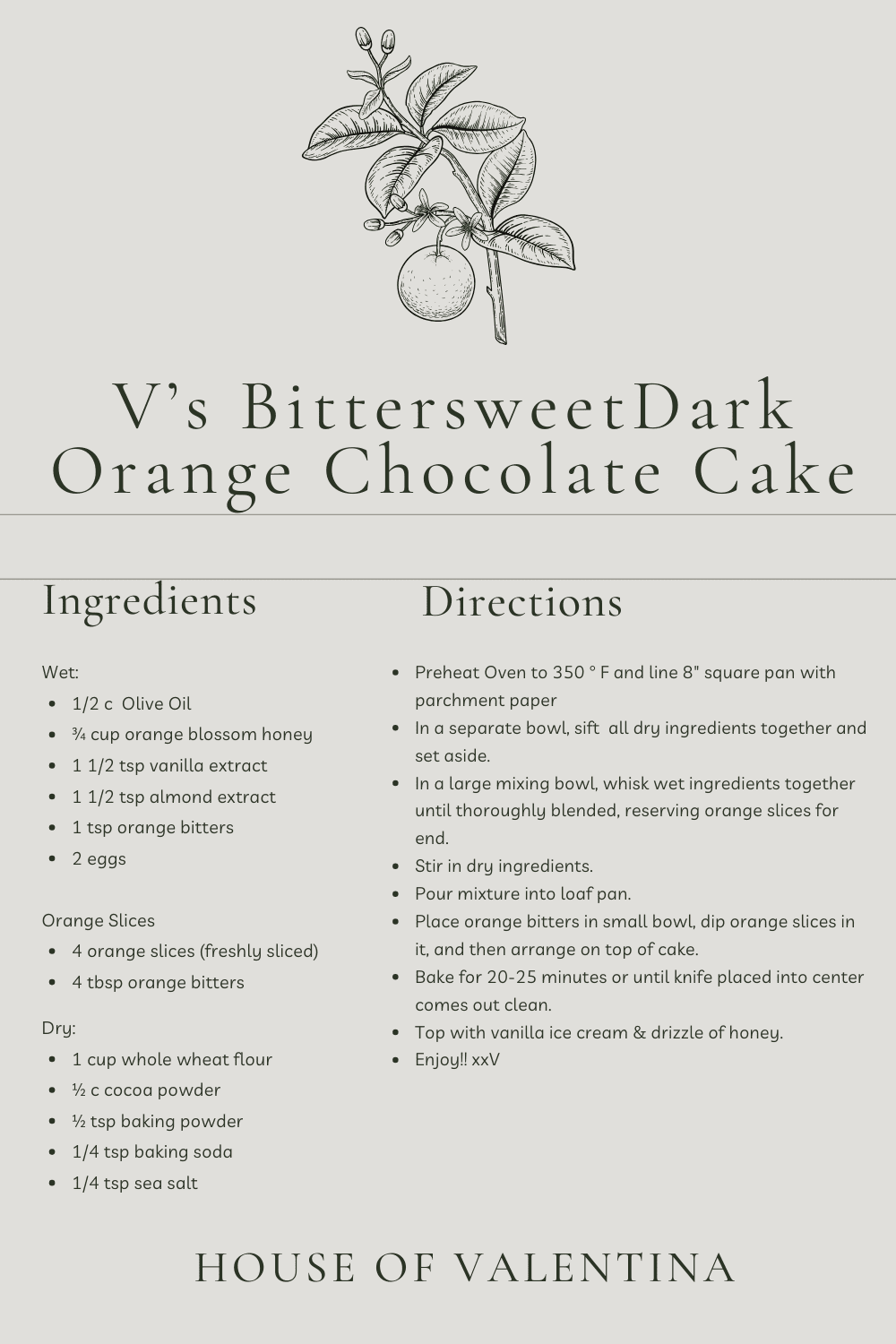 V’s Bittersweet Dark Orange Chocolate Cake