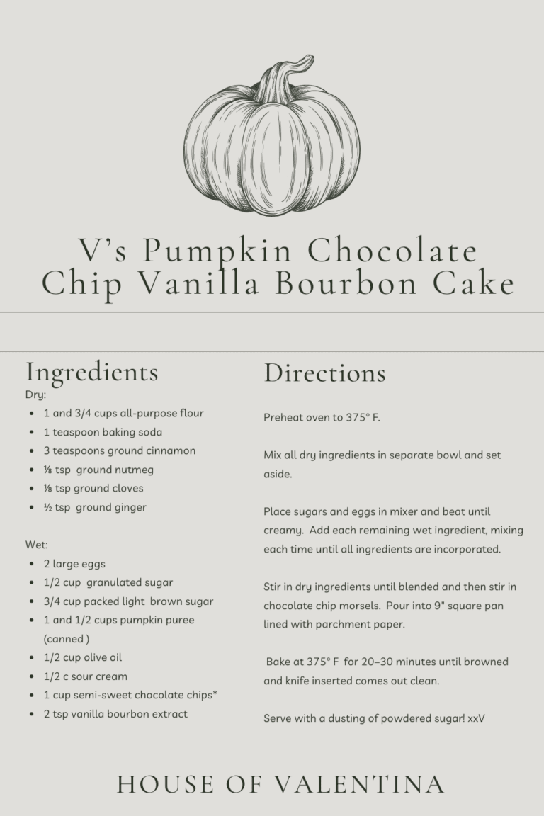V’s Pumpkin Chocolate Chip Vanilla Bourbon Cake