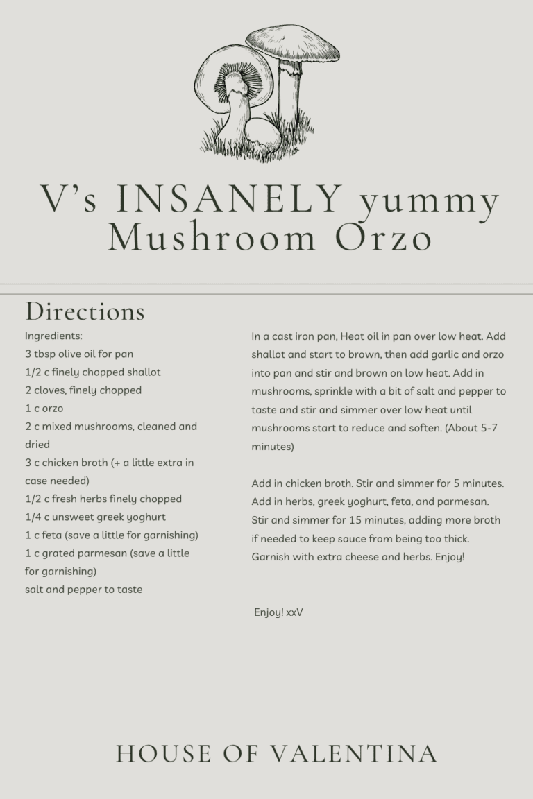 V’s Insanely Yummy Mushroom Orzo