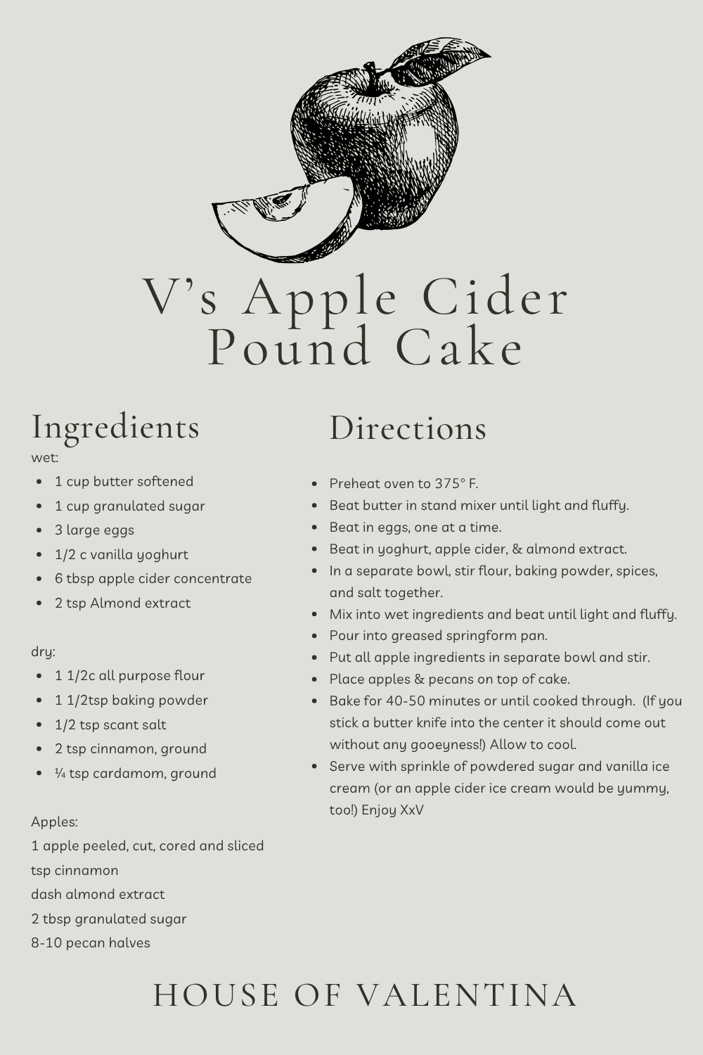 V’s Apple Cider Pound Cake