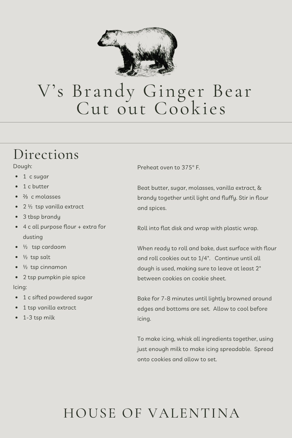 V’s Brandy Ginger Bear Cut out Cookies